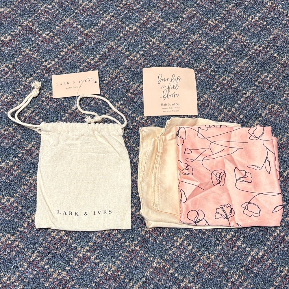 New Lark & Ives Pink and Gold Hair Scarf Set
